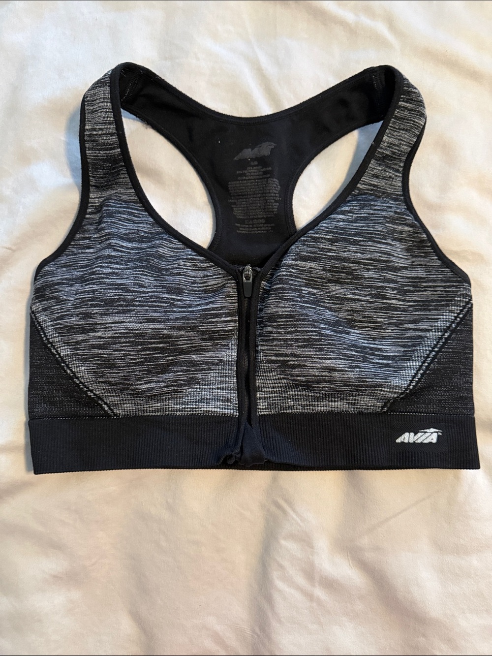 Avia Black and Gray Front-Zip Racerback Sports Bra